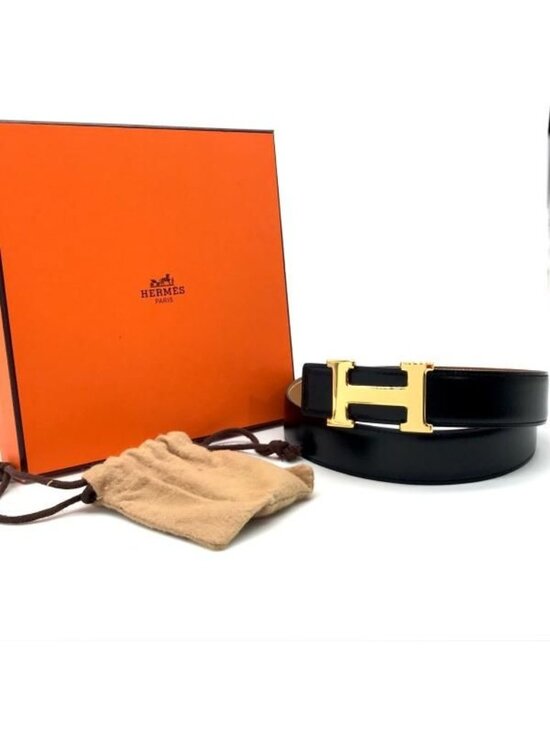 Hermes Leather Constance Buckle Reversible Belt 70 Black Gold main image 10